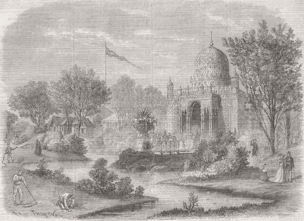 TOWNS. Prussian Garden & Pavilion, Park 1867 old antique vintage print picture